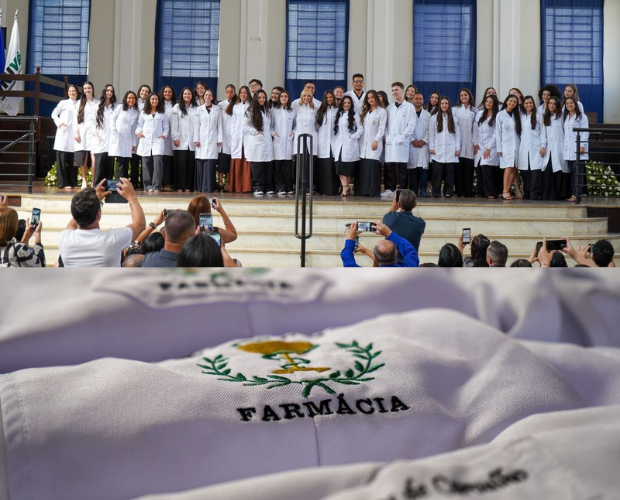 Cerim�nia do Jaleco Branco do Curso de Farm�cia da Univ�s � realizada com sucesso